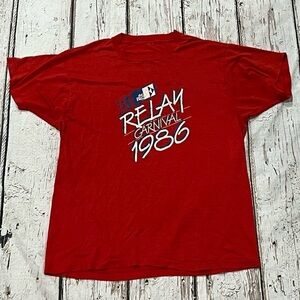 Vintage 1980s Relay Carnival 1986 Red Running Marathon tshirt